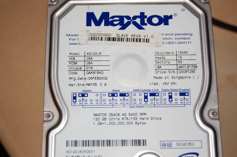 MAXTOR 120GB IDE 4G120J6 CODEGAK81BK0 N, M, B, B  