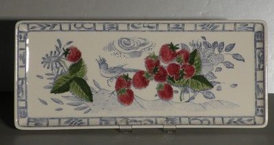 NEW Oblong Serving Tray Oiseau Bleu Fruits Hand Painted  