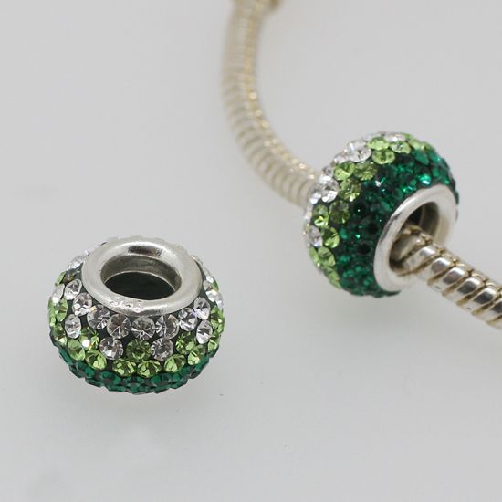 925 SILVER EMERALD&PERIDOT SWAROVSKI CRYSTAL BEAD 1PC  