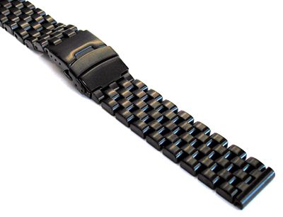 20mm SOLID LINK BLACK PVD METAL PILOT WATCHBAND  