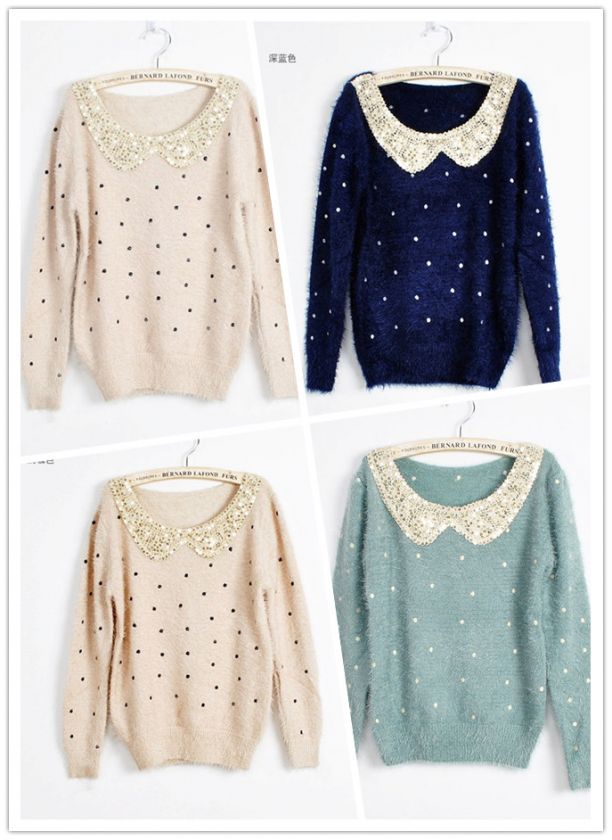 CHIC SEQUINS NECK DOT PATTERN MOHAIR KNITWEAR ZZ00201  