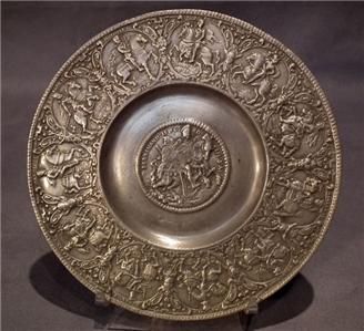 Antique 17th century Nürnberg Zinn Pewter Relief Plate  