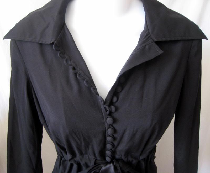 PETRO ZILLIA Silk Black 3/4 Sleeve Button Up Dress Sz 4  