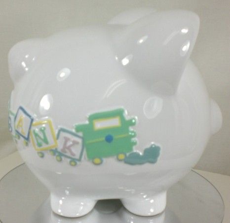 Personalized Large First Piggy Bank BOY TRAIN 1st Bank  