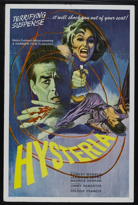 HYSTERIA 65 UK HAMMER HORROR MOVIE POSTER Robert WEBBER  