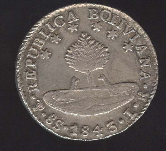   POTOSI RARE WONDERFUL 8 SOLES 1843 LR BOLIVAR HIGH GRADE COIN  