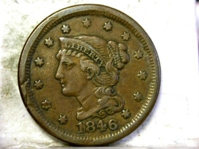 1846 XF BRAIDED HAIR LARGE CENT  SMALL DATE  ~99c NR~ ID#E662  