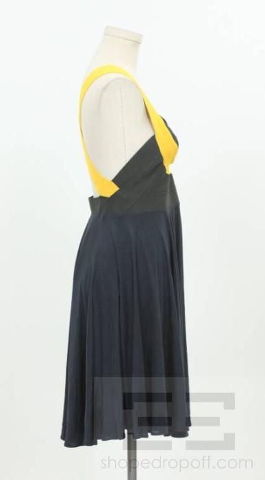 Yigal Azrouel Grey & Yellow Bandage & Navy Knit Cross Back Dress Size 