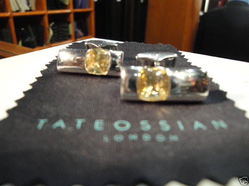 TATEOSSIAN STERLING SILVER YELLO CITRINE STONE CUFFLINK  