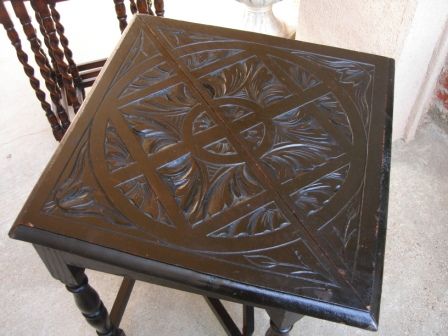 Antique English CARVED OAK Ebonized Handkerchief Drop Leaf Corner 