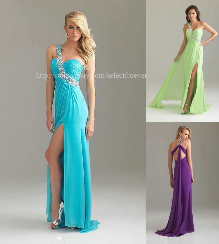 2012 Spring Custom Asymmetrical Chiffon Formal Party Evening Long Prom 