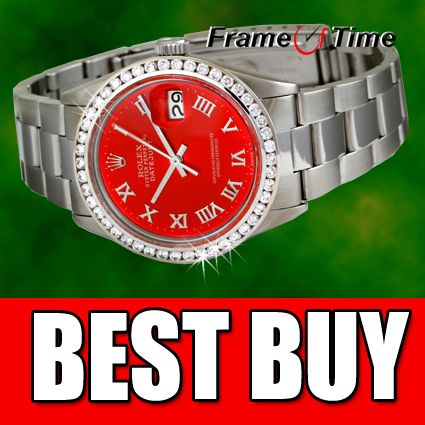 Rolex Men Datejust Red Oyster Date Steel Diamond Watch  