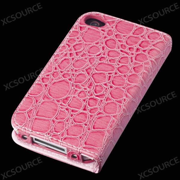 Deluxe faux crocodile lertuer case hotpink flip wallet cover for 