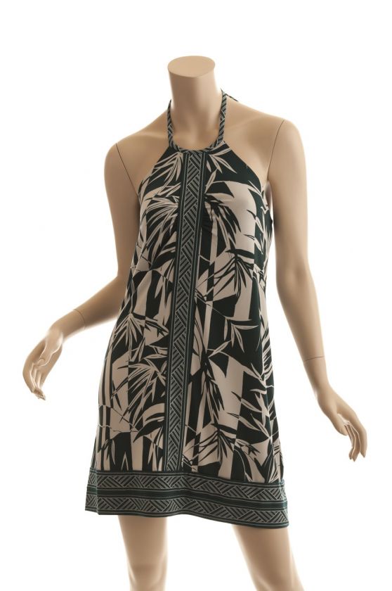 BCBG MAX AZRIA GREEN PRINT HALTER DRESS NEW SIZE M  