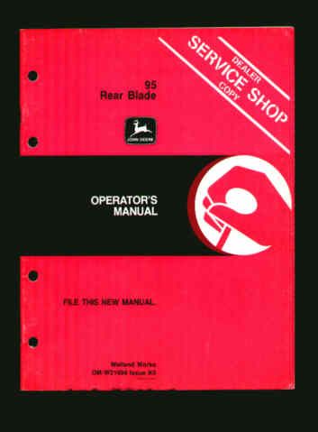 John Deere 95 Rear Tractor Blade Operators Manual exc  