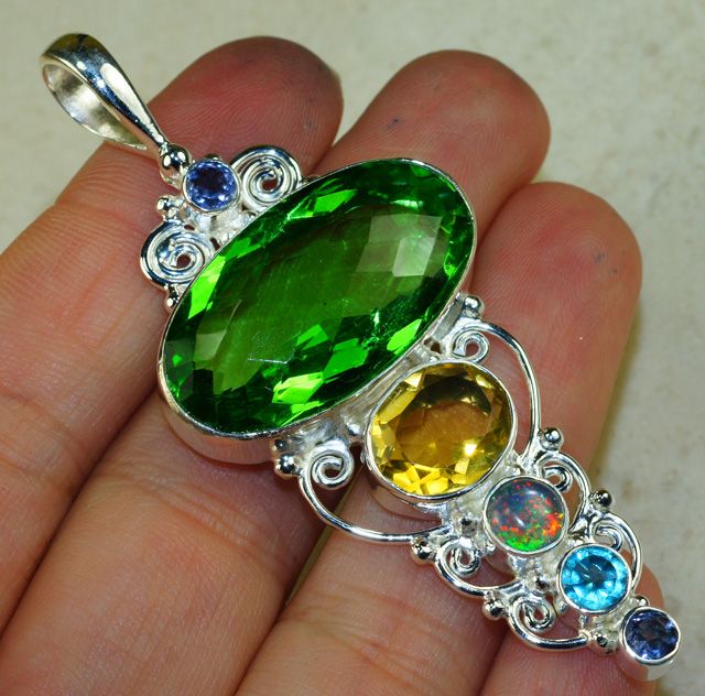 CITRINE CHRYSOPRASE .925 Silver Ring sz.7  