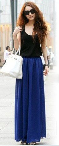 Chiffon Double Layered Full Length Maxi Skirt   15 colors  