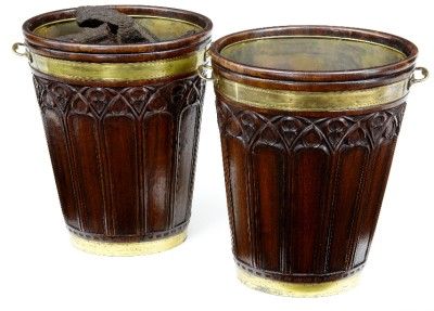 PAIR OF IRISH MAHOGNAY GOTHIC INFLUENCED PEAT BUCKETS  