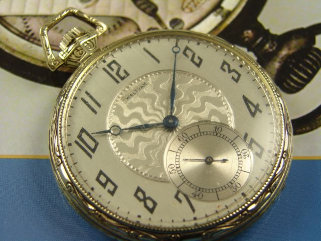 VINTAGE 1921 RARE 14K GOLD FL WALTHAM POCKET WATCH SUNBURST DL RUNS A+ 