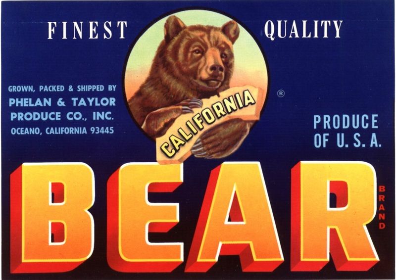 URSINE CRATE LABEL CAL BEARS OCEANO CALIFORNIA STATE  