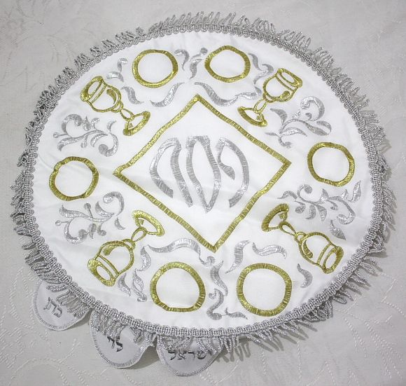 This is a beautiful matzah cover with a classic judaica design that 