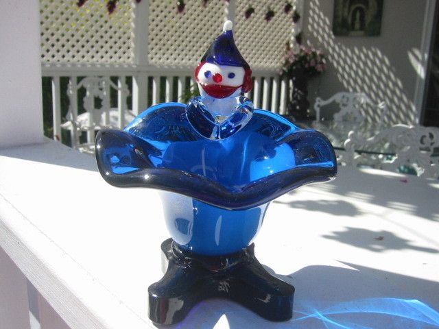 SALE Darling MURANO ART GLASS CLOWN ASHTRAY/BOWL Bright Blue, 5 1 