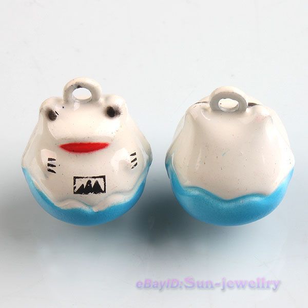 5x White & Blue Frog Jingle Bells Pendants Charms Party Findings 