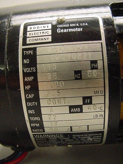 Bodine Electric Motor NCI 11D4 115V 1PH .26A 60Hz  