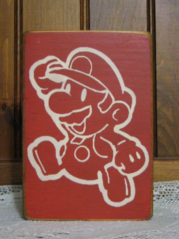 Super Mario   Mario stenciled wooden block sitter  