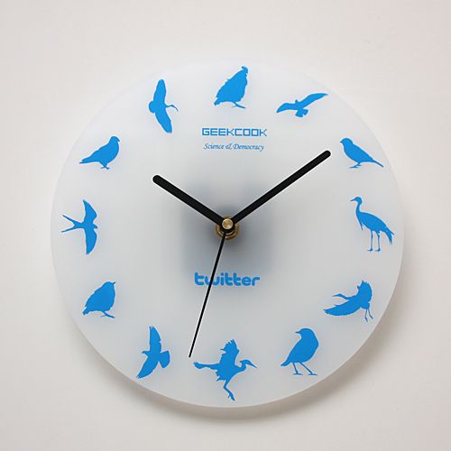 Every second Twitter bird wag on the wall clock  