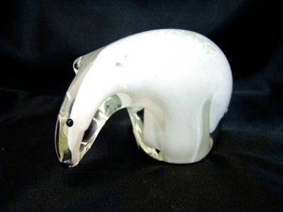 New Hand Blown Glass White Polar Bear Paperweight  