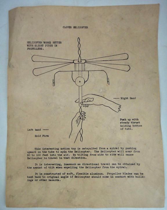 vintage CLOVER HELICOPTER reading pa TOY WHIRLYGIG+BOX  