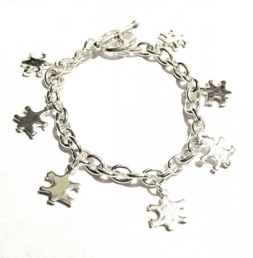 Autism Awareness Silver Multi Puzzle Piece Charm Bracelet  