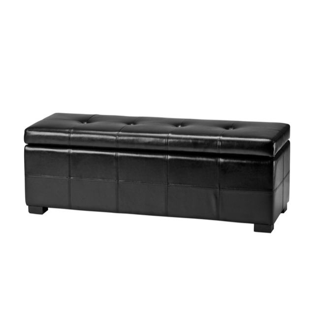 Maiden Tufted Black Leather Storage Bench  