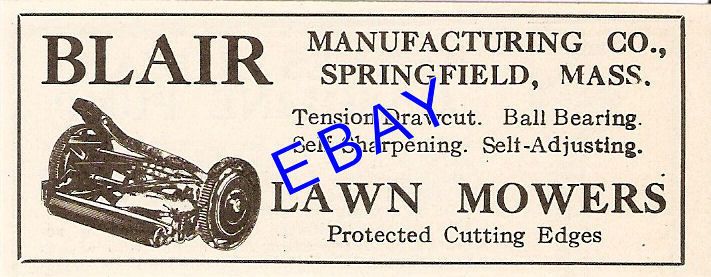 1911 BLAIR SELF SHARPENING LAWN MOWER AD SPRINGFIELD MA  