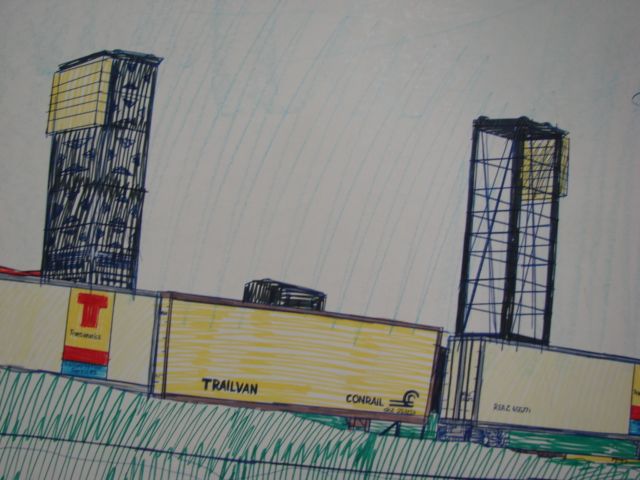 Wesley Willis Drawing Chicago Skyline 1985  Tower + Train 