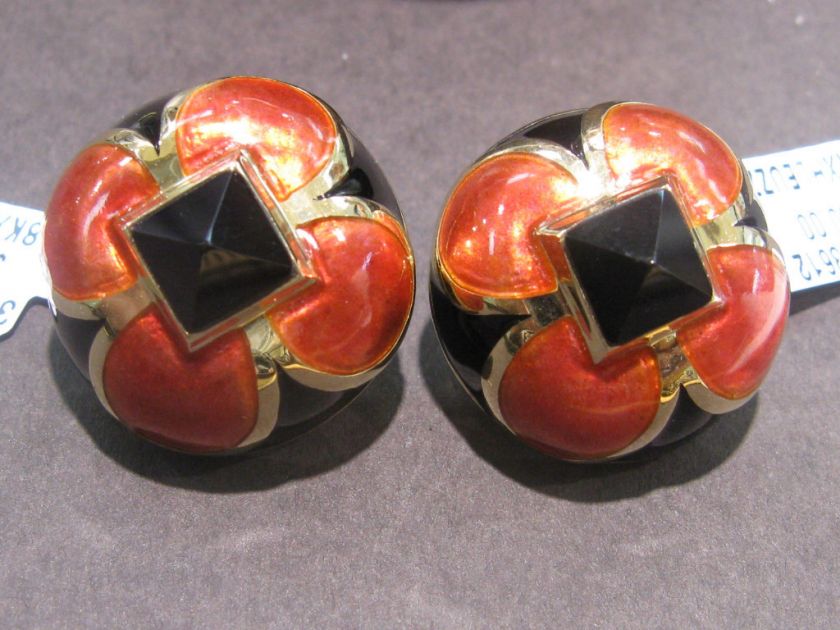 ABSOLUTE KNOCKOUT ENAMEL ESTATE EARRINGS 18K STUNNING  