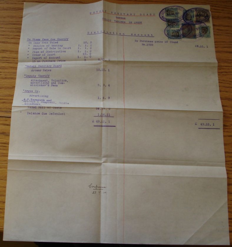 RHODESIA ARMS/ADMIRALS FISCAL DOCUMENT 1914  