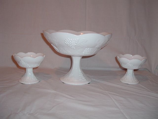 Indiana Milk Glass Grapes Console Set Candleholders/Co  