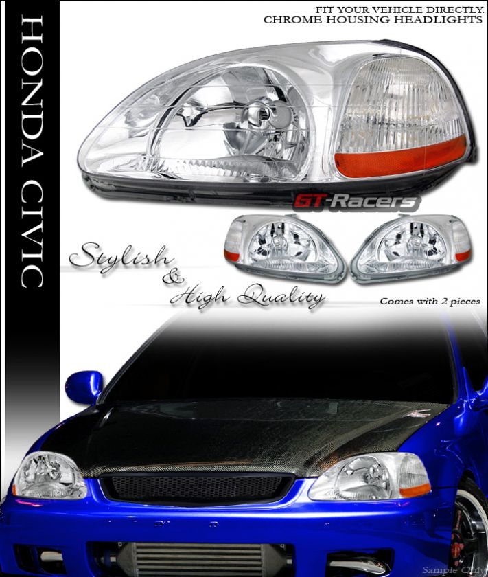 JDM 96 98 Honda Civic EK EJ Chrome Crystal Headlights  