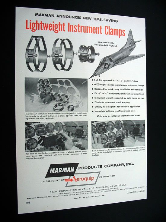 Marman Clamps Douglas A4D Skyhawk navy jet 1956 Ad  