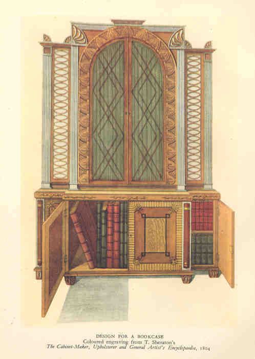 TradesThomas Sheraton.BOOKCASE.Old vintage print.1946  