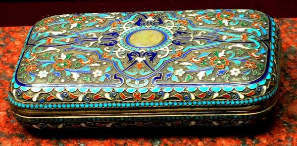 RUSSIAN ANTIQUE SILVER ENAMEL CIGAR CASE  IVAN SALTIKOV  