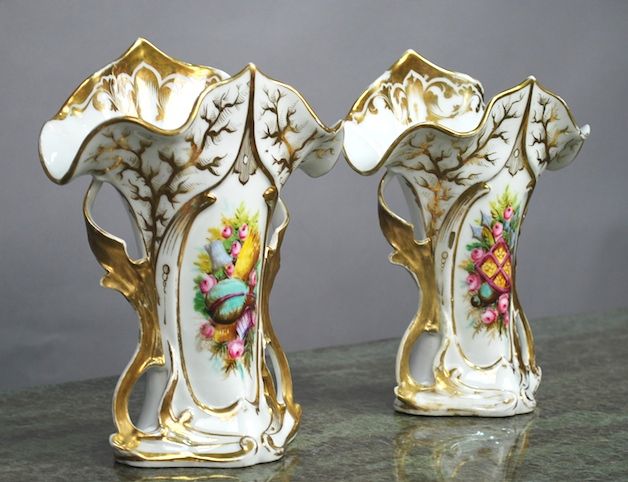 PAIR OF 19TH C. HANDPAINTED PORCELAIN VIEUX PARIS VASES  