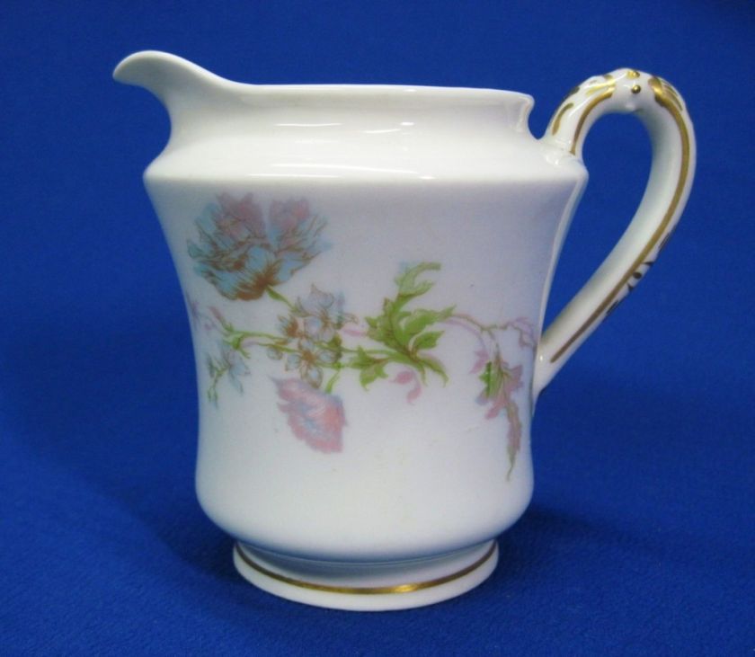 HAVILAND LIMOGES BLUE PINK POPPY FLOWER CREAM PITCHER  