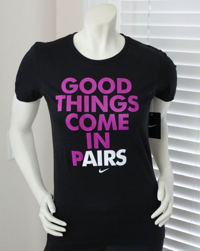 NIKE Wmns Good Things Come In Pairs T Shirt sz S Small Black Slim Fit 