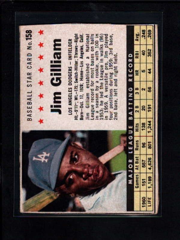 1961 POST CEREAL #158 JIM GILLIAM BOX VG A8815  