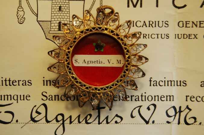 Reliquary w/ Relic & Document St. Agnes, V.M. +  