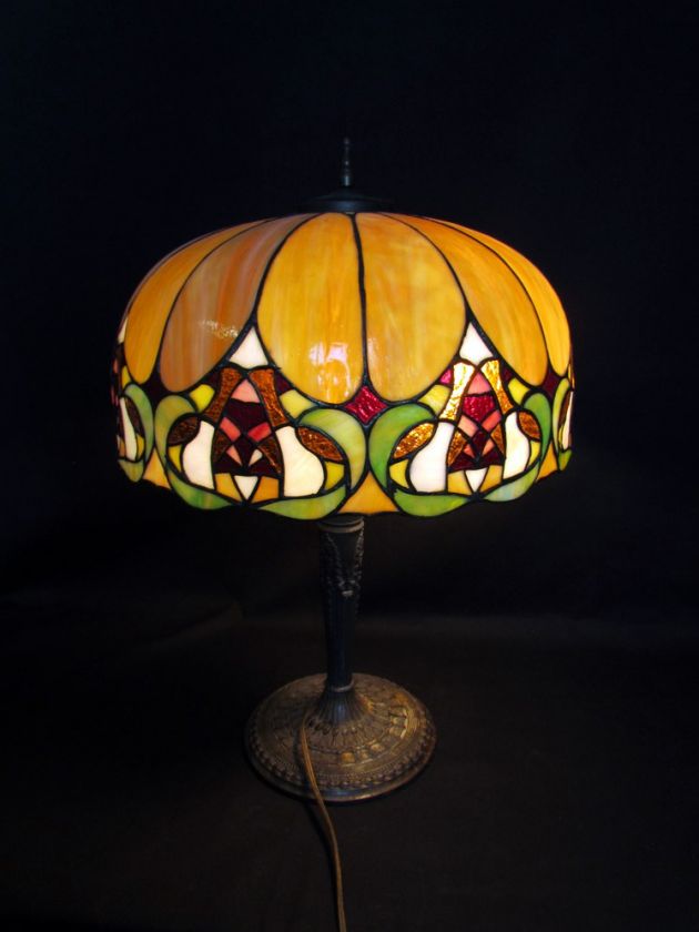 Antique American 1920s Table Lamp with TOP Quality Leaded Shade  