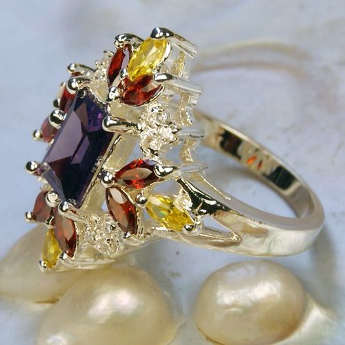 Nice Amethyst Gemstone Jewelry Ring Silver Size #9 CR65  